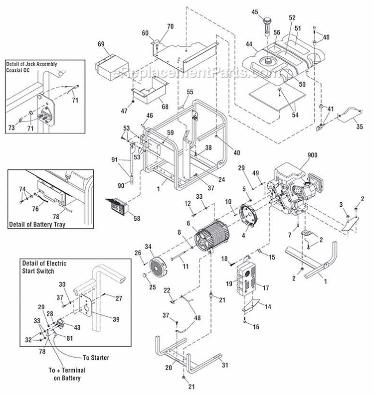 Main Unit Diagram and Parts List for  Briggs and Stratton Generator
